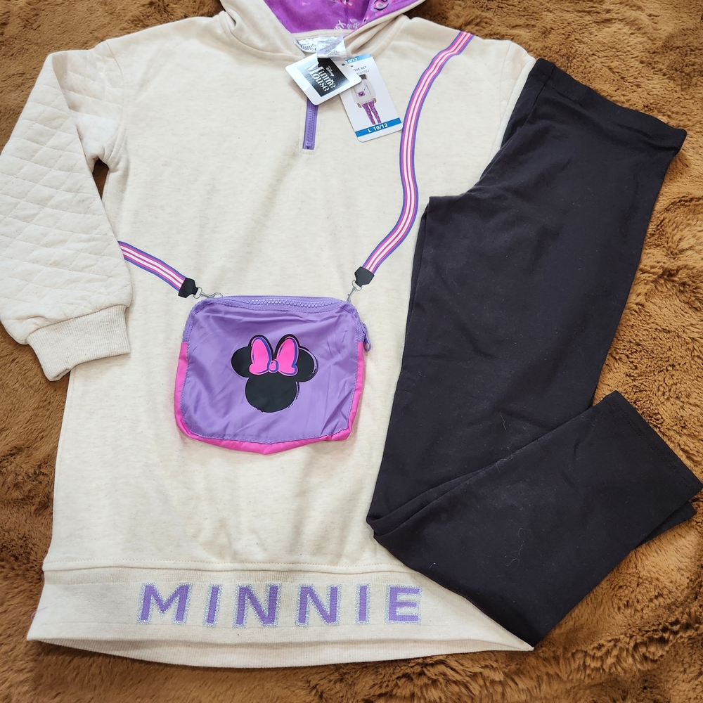 🆕️ 💜 Disney, Large(10/12), Minnie Mouse Hoodie and One Spotted Zebra Leggings